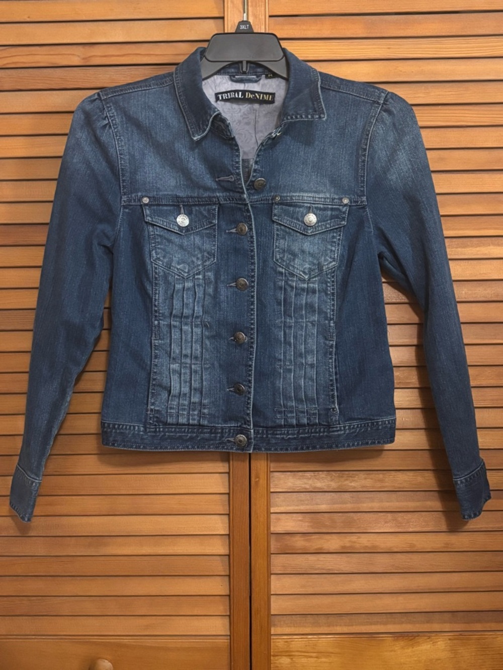 tribal Denium pintuck pleated front design jacket